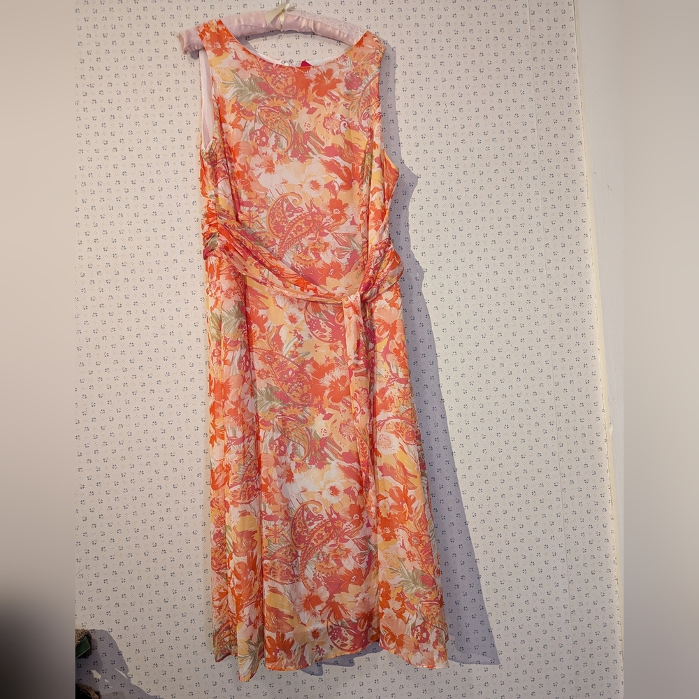 🧡🩷 Evan Piccone By Black Label 14 Maxi Dress Floral Sleeveless Lining Sheer